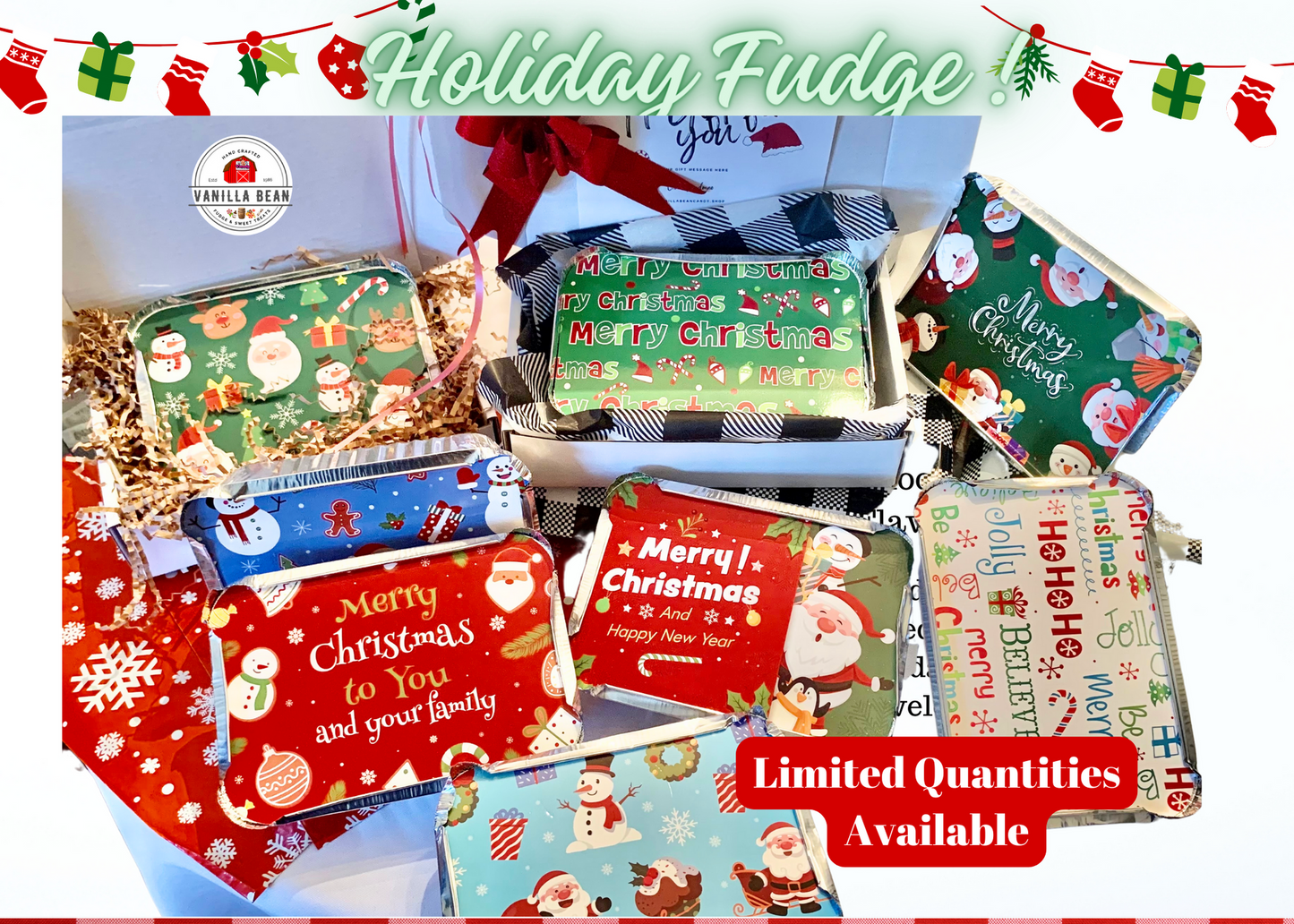 Holiday Fudge Festive Boxed Edition, Gift Packaged, Variety of Flavors, Perfect for corporate office gifts